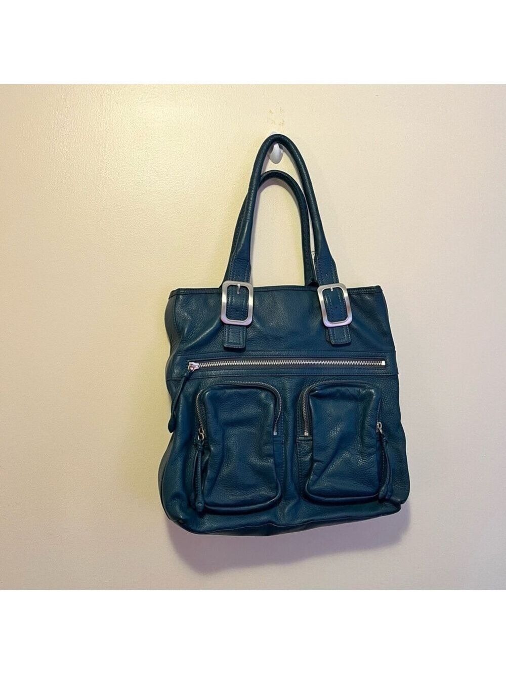 Cole Haan early 2000s Blue Leather Tote Bag Shoulder straps roomy handbag
